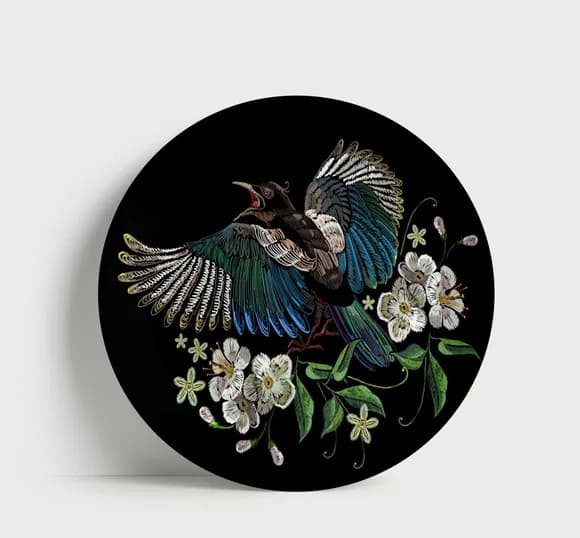 Prato Decorativo Pássaro e Flores - Porcelana 21cm