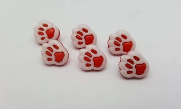 Aplique Botão de Patinha Vermelha de 1,3cm- 20 unidades