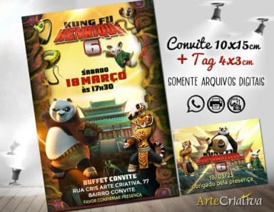 Convite Digital C/tag Kung Fu Panda