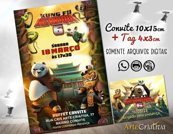Convite Digital C/tag Kung Fu Panda