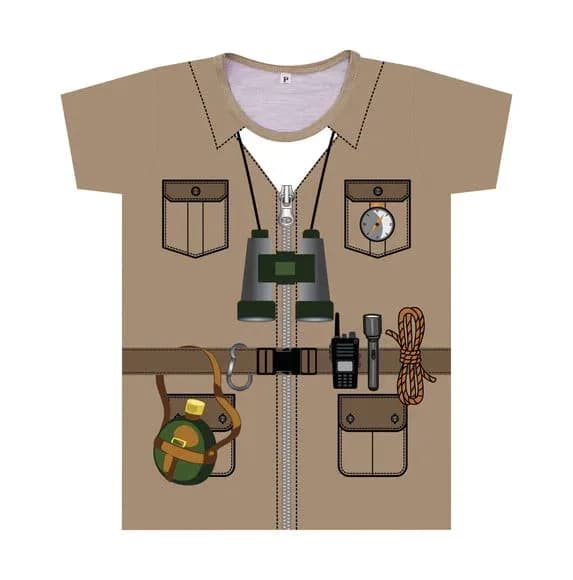 Camiseta infantil Fantasia Explorador Safari Estampa Realista com Binóculo