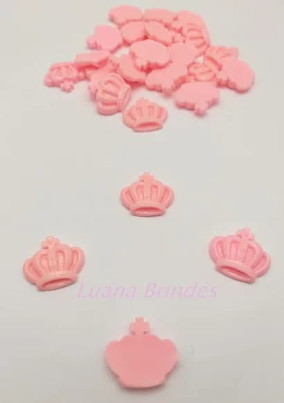 Aplique Coroa Rosa em Acrílico - pct c/12 unidade