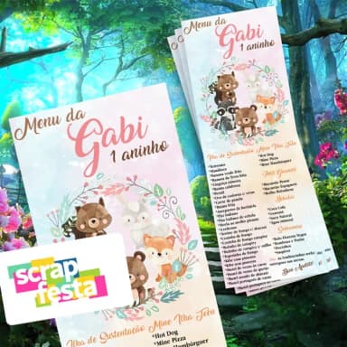 Menu Cardápio Personalizado Festa Floresta Encantada/ Bosque