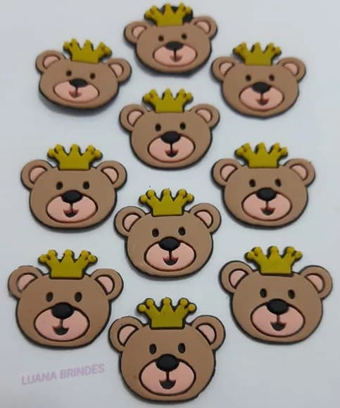 Aplique Urso com Coroa de borracha -pct c/8 unidades