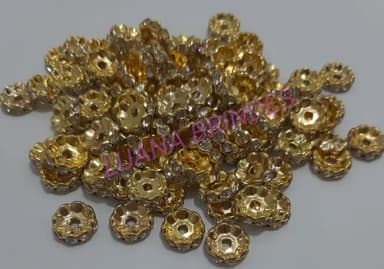 Rondela de Metal Dourado com Strass - 10mm - pct com 10 unid