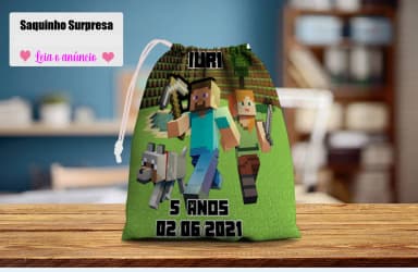 Saquinho Supresa para lembrancinhas do Minecraft