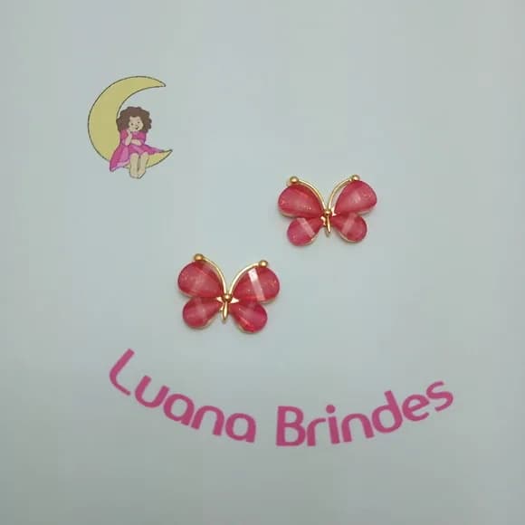Borboleta Aplique Pink Metal Dourado 2,5cm Pct 2 unidades