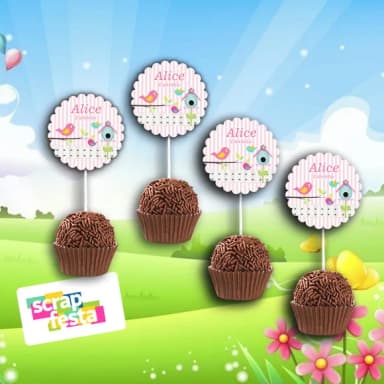 Topper Redondo 3,8cm para Docinho Festa Jardim Encantado