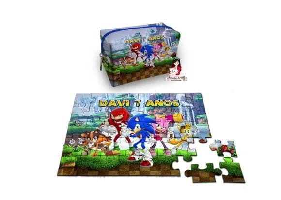 Necessaire Box com Quebra Cabeças Sonic