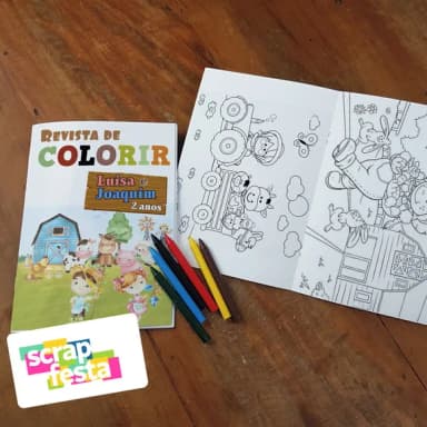 Revista Colorir + Giz de Cera Festa Fazendinha Aquarela