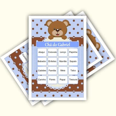 Bingo Chá de Bebê Menino Pdf Para Imprimir