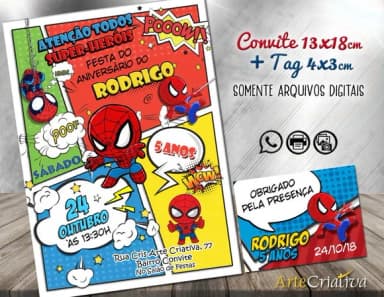 CONVITE DIGITAL C/TAG Homem Aranha Baby Gibi