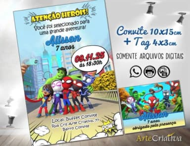 Convite Digital C/tag Turma do Homem Aranha Verso 2