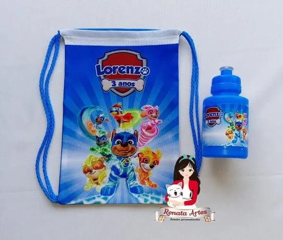 Mochila com Squeeze Personalizado Super Filhotes Patrulha 2