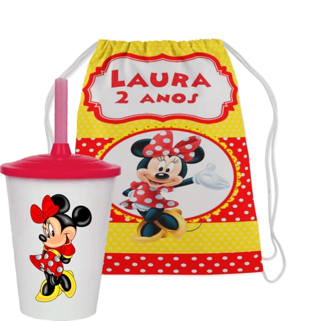 Kit Mochila e Copo Twister personalizado da Minnie