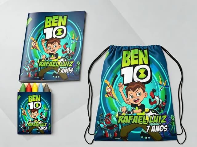 Kit Mochila e Revista de colorir para lembrancinhas do Ben 10