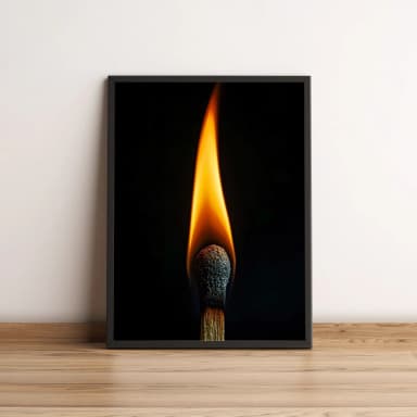 Quadro Fósforo Aceso em Fundo Preto Minimalista  2661