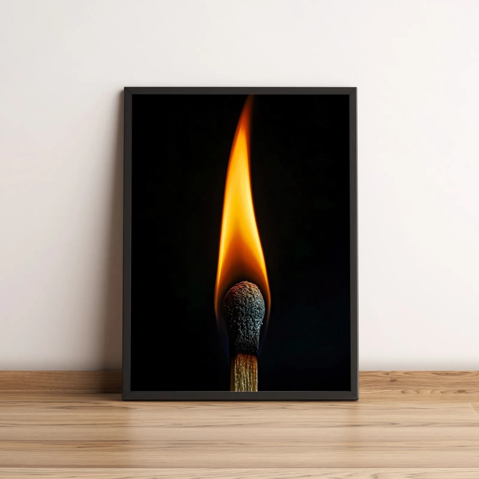 Quadro Fósforo Aceso em Fundo Preto Minimalista  2661
