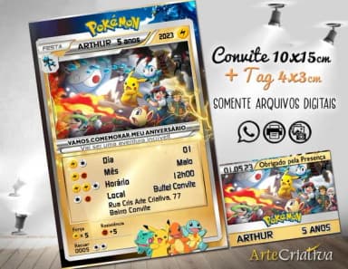 Convite Digital C/tag Pokemon Carta Ouro
