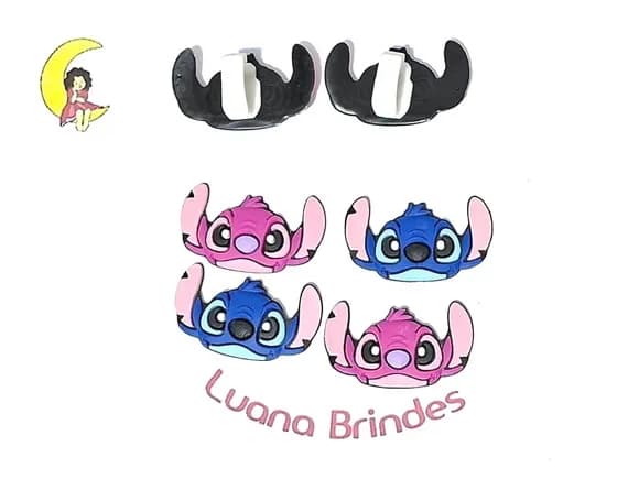 Aplique pra Tênis Stitch e Angel Emborrachado 6 Unidades