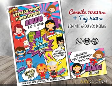 CONVITE DIGITAL C/TAG Super Heroínas