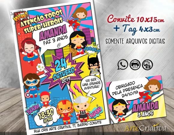 CONVITE DIGITAL C/TAG Super Heroínas