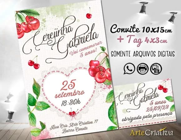 Convite Digital C/tag Cerejinha do Bolo 2