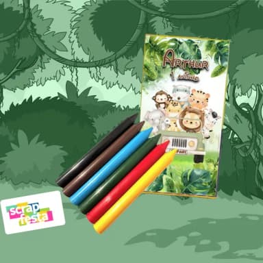Caixinha Giz de Cera 6 Cores Personalizado Safari Aquarela