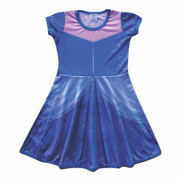 Vestido Infantil Fantasia Princesa do Baile Azul Real com Detalhes Rosados