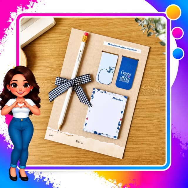 Kit Professor Personalizado com Lápis, Marcadores Magnéticos e Bloco de Notas