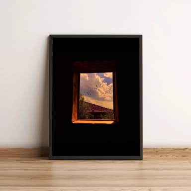 Quadro com Janela para o Céu e Pássaros Voando 32