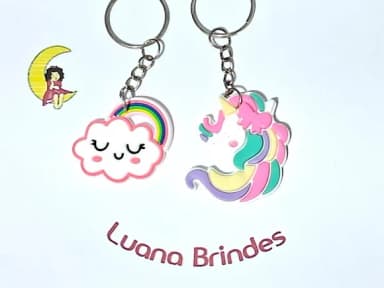 Chaveiro Arco Iris e Unicórnio Emborrachado 6 Unidades