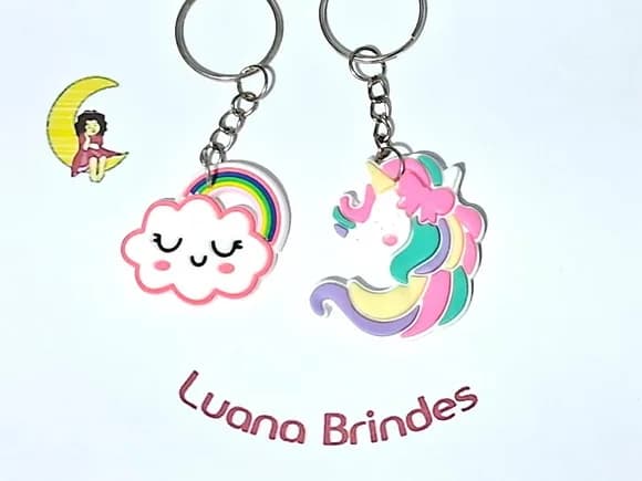 Chaveiro Arco Iris e Unicórnio Emborrachado 6 Unidades