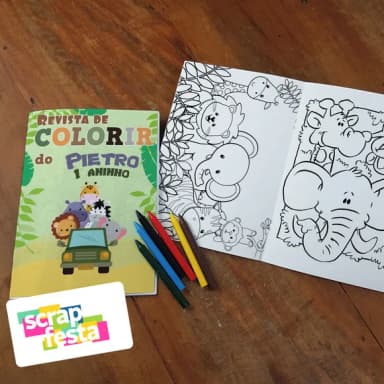 Revista Colorir + Giz de Cera Festa Safari