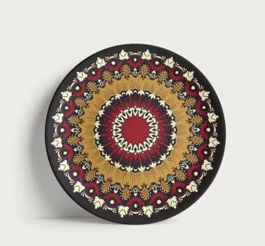 Prato Decorativo Mandala Folhagem de Outono 21cm Porcelana