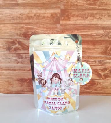 Saquinho Metalizado ziplock Circo Rosa lembrancinhas festa aniversario infantil Personalizado