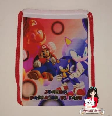 Mochila de Tecido Personalizada Mario e Sonic