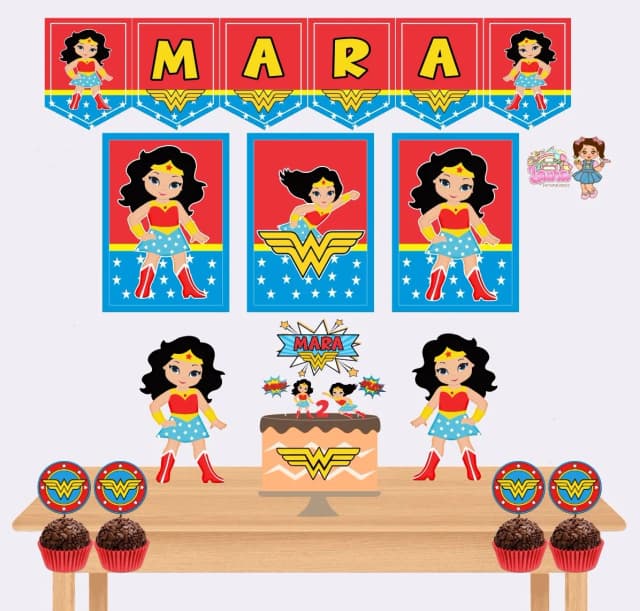 Kit Festa Só Um Bolinho MULHER MARAVILHA CUTE - Decoração de Festa