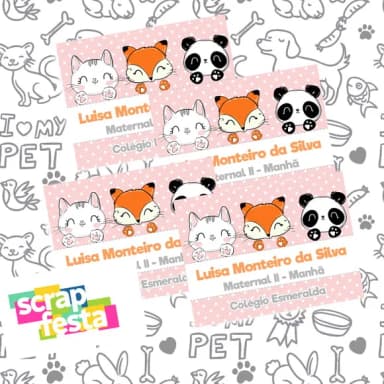 Adesivo Personalizado Etiqueta Escolar 6x8 Animais Cute