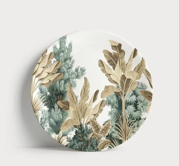 Prato de Porcelana Folhagens Neutras - Botânico, Vintage