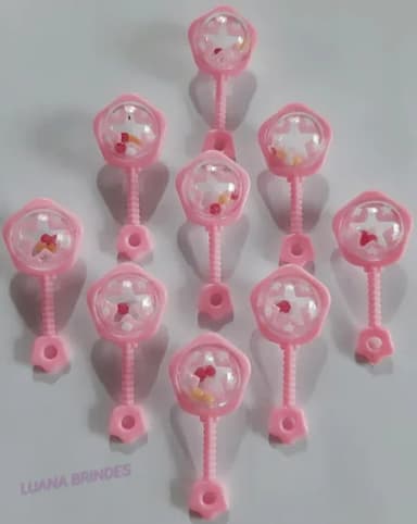 Chocalho Rosa de acrílico - pct com 6 unidades