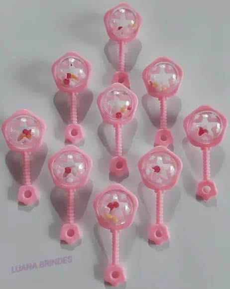 Chocalho Rosa de acrílico - pct com 6 unidades