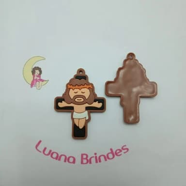 Pingente Crucifixo Marrom de Borracha 5cm Pct 4 Unidades