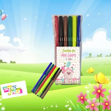 Estojo Canetinha Personalizado 6 Cores Jardim Encantado