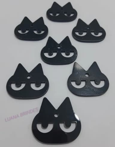 Pingente Gato de Acrílico Preto - pct c/6 unid