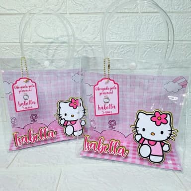 Sacola Pvc Transparente - Hello Kitty Rosa