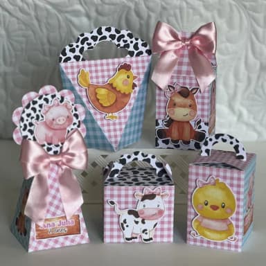 Kit 30 Lembrancinhas Fazendinha Rosa e Azul