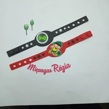 Pulseira e Aplique Colorida de Borracha 10cm Pct 3 Unidades