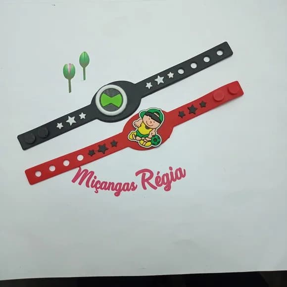 Pulseira e Aplique Colorida de Borracha 10cm Pct 3 Unidades