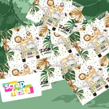 Adesivo Personalizado Retangular Festa Safari Aquarela